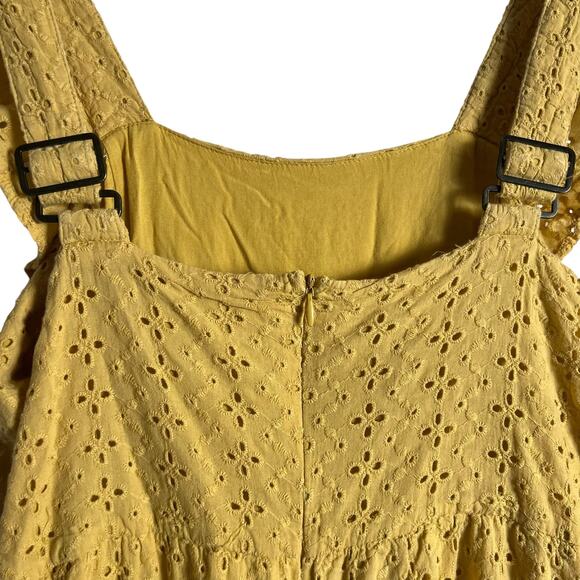 MinkPink My Friend Yellow Eyelet Wide Leg Flutter Sleeve Crop Jumpsuit Size L - Picture 13 of 14